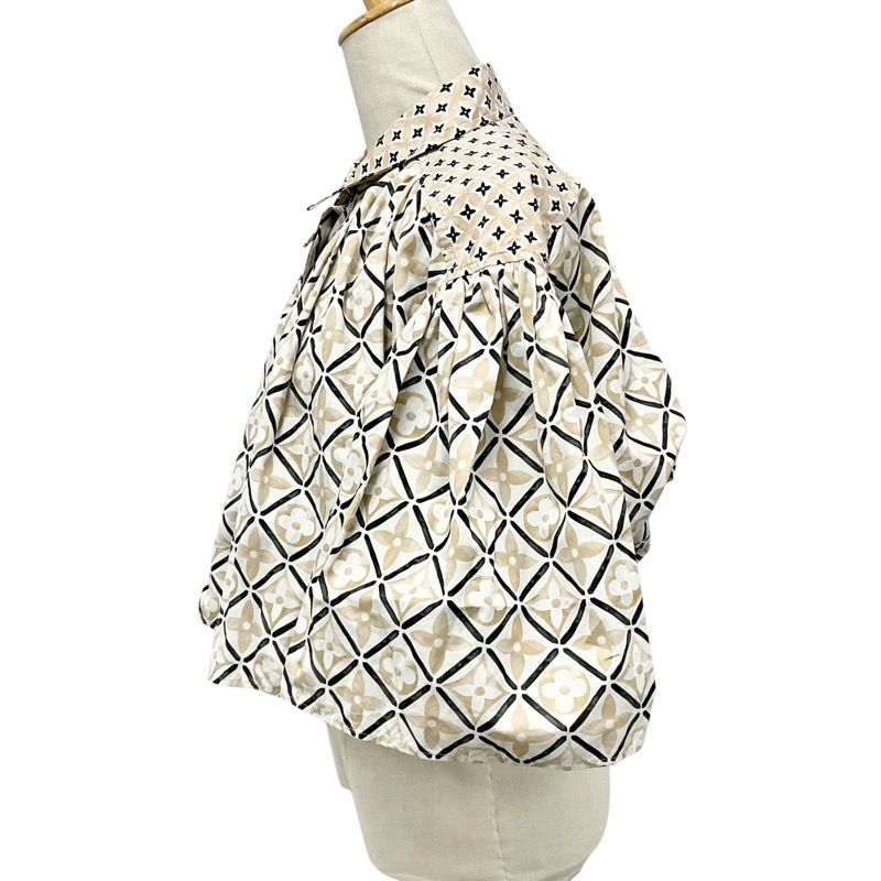 Louis Vuitton Tops Cotton Beige Monogram Tile Cape Blouse Shirt Cropped Length