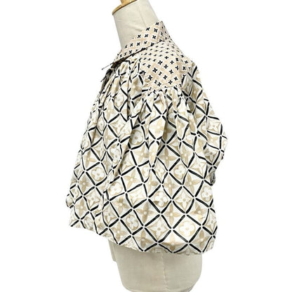 Louis Vuitton Tops Cotton Beige Monogram Tile Cape Blouse Shirt Cropped Length