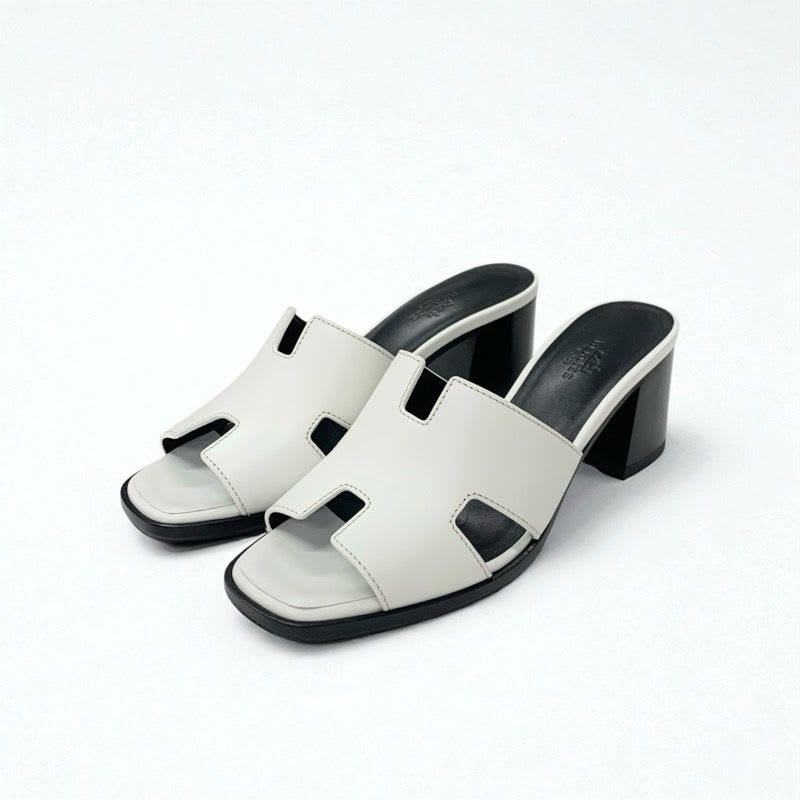 Hermes Area 60 Sandals Shoes Leather White Mules