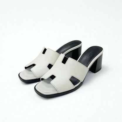 Hermes Area 60 Sandals Shoes Leather White Mules