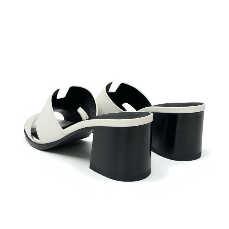 Hermes Area 60 Sandals Shoes Leather White Mules