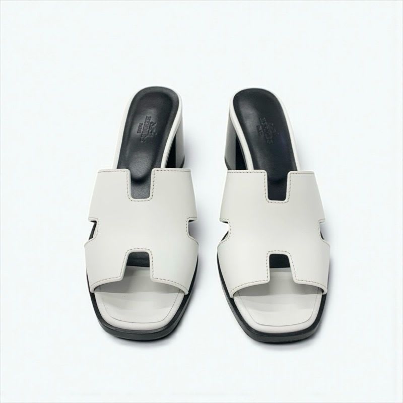 Hermes Area 60 Sandals Shoes Leather White Mules