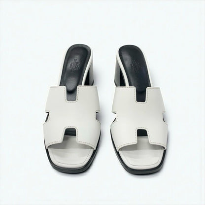 Hermes Area 60 Sandals Shoes Leather White Mules