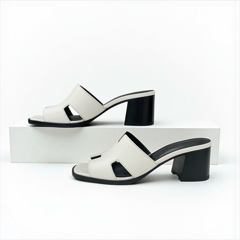 Hermes Area 60 Sandals Shoes Leather White Mules