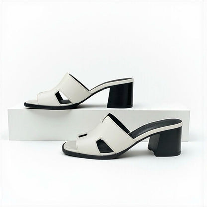 Hermes Area 60 Sandals Shoes Leather White Mules