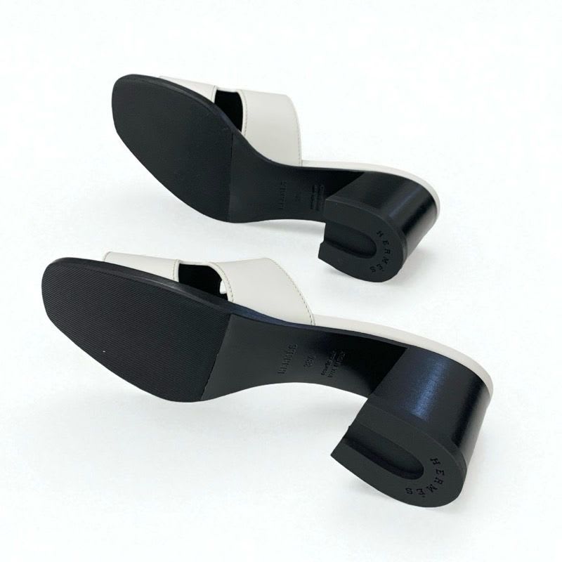 Hermes Area 60 Sandals Shoes Leather White Mules