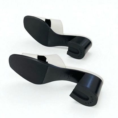 Hermes Area 60 Sandals Shoes Leather White Mules