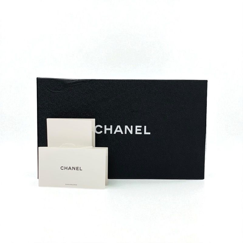 Chanel Flat Shoes Leather Patent Black Here Mark Ribbon Ballerina Ballet Shoes