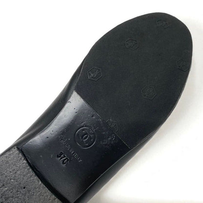 Chanel Flat Shoes Leather Patent Black Here Mark Ribbon Ballerina Ballet Shoes