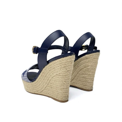 Louis Vuitton Sail Away Line Monogram Sandals Shoes Canvas Leather Navy Wedge