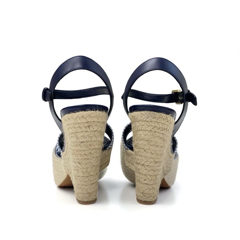Louis Vuitton Sail Away Line Monogram Sandals Shoes Canvas Leather Navy Wedge