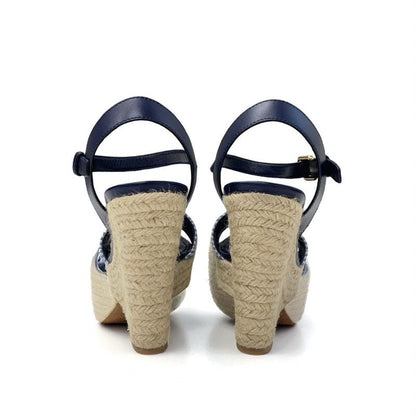 Louis Vuitton Sail Away Line Monogram Sandals Shoes Canvas Leather Navy Wedge