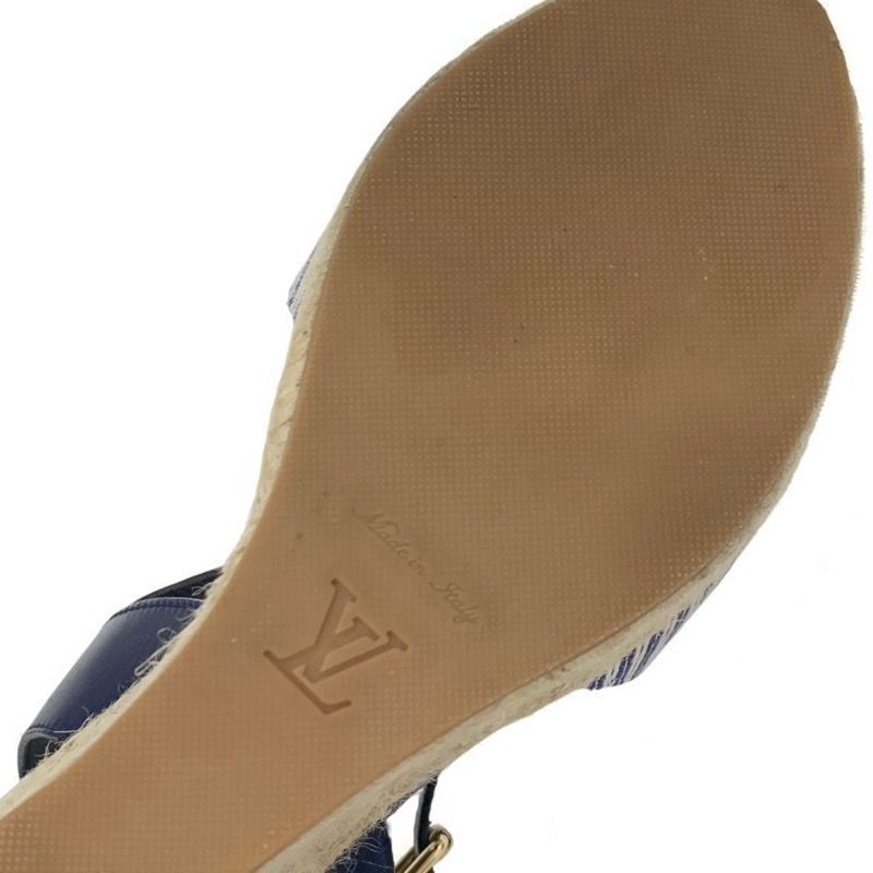 Louis Vuitton Sail Away Line Monogram Sandals Shoes Canvas Leather Navy Wedge