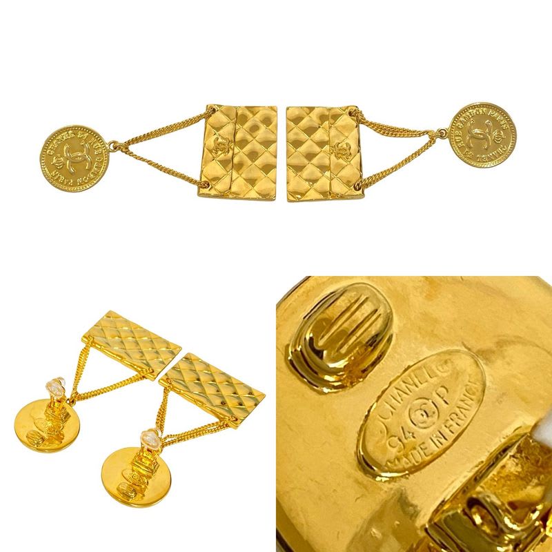 Chanel Chanel Vintage Quilted Bag Motif GP Earrings 94P