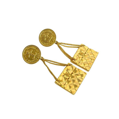 Chanel Chanel Vintage Quilted Bag Motif GP Earrings 94P