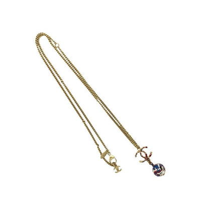 Chanel Coco Mark Motif GP Fake Pearl Paint Chain Necklace 13AB