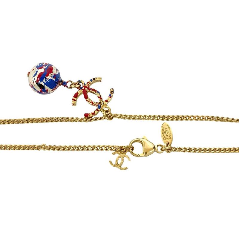Chanel Coco Mark Motif GP Fake Pearl Paint Chain Necklace 13AB
