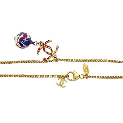 Chanel Coco Mark Motif GP Fake Pearl Paint Chain Necklace 13AB