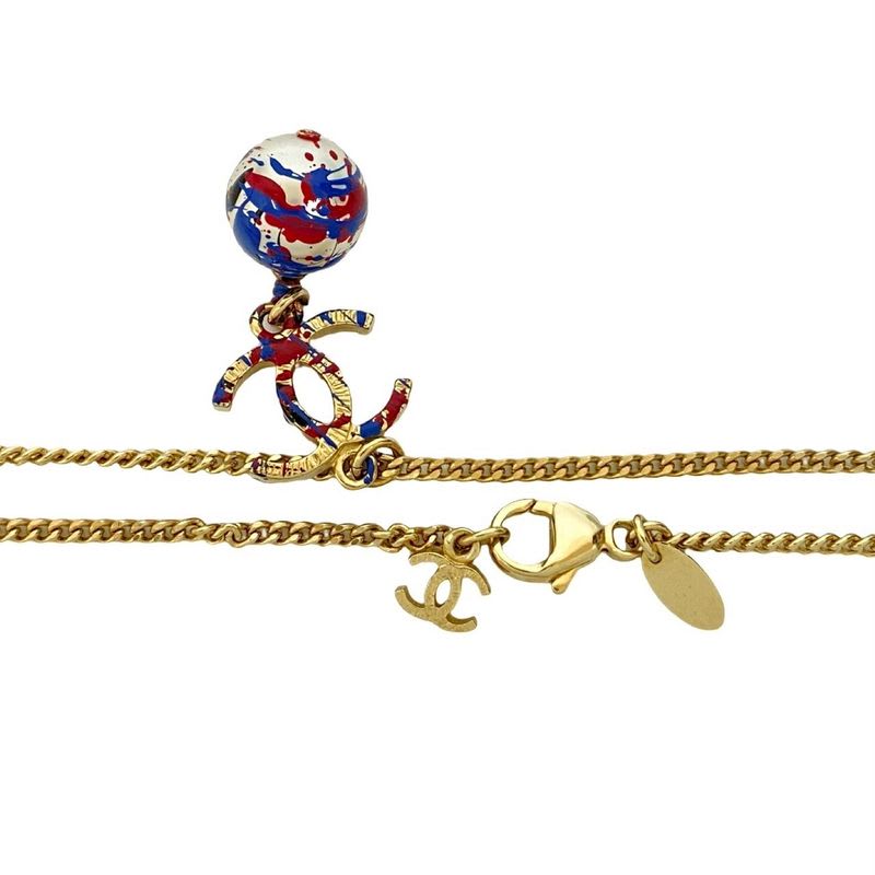 Chanel Coco Mark Motif GP Fake Pearl Paint Chain Necklace 13AB