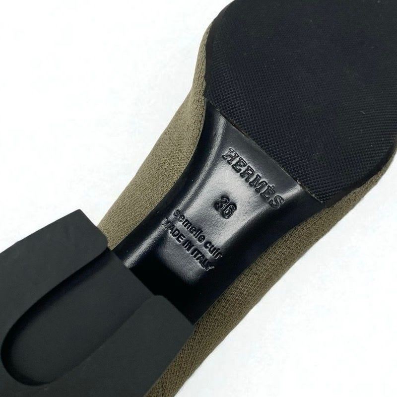Hermes Volver Boots Short Shoes Fabric Leather Khaki Black Knit Exlibris