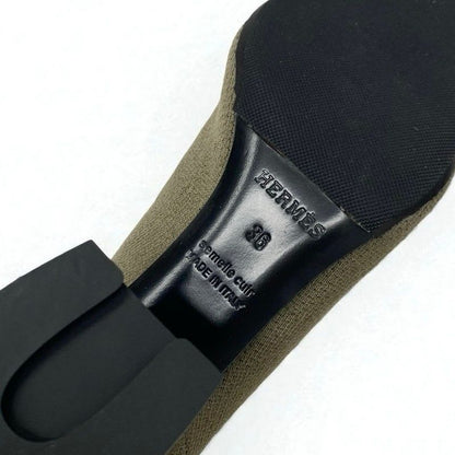 Hermes Volver Boots Short Shoes Fabric Leather Khaki Black Knit Exlibris