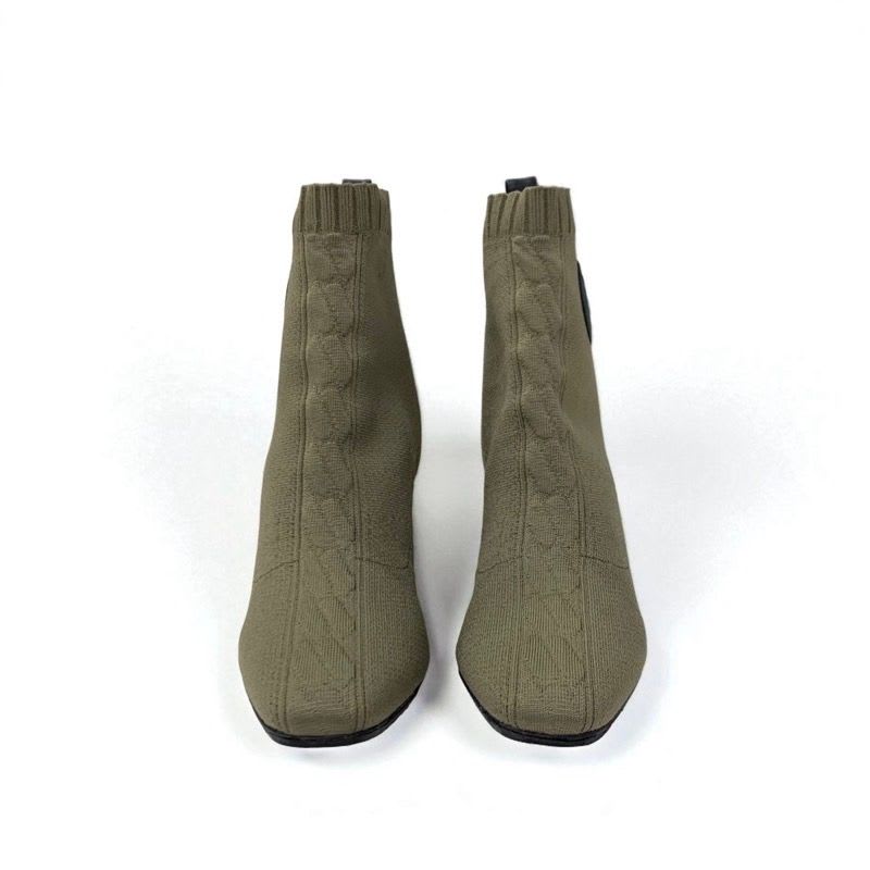 Hermes Volver Boots Short Shoes Fabric Leather Khaki Black Knit Exlibris