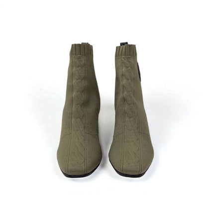 Hermes Volver Boots Short Shoes Fabric Leather Khaki Black Knit Exlibris