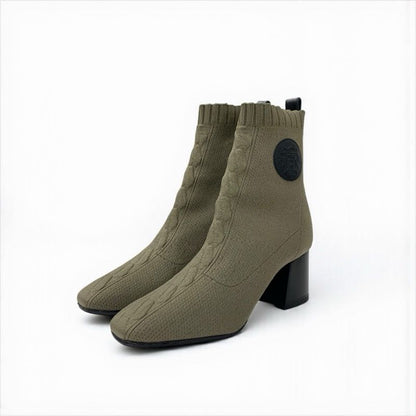 Hermes Volver Boots Short Shoes Fabric Leather Khaki Black Knit Exlibris
