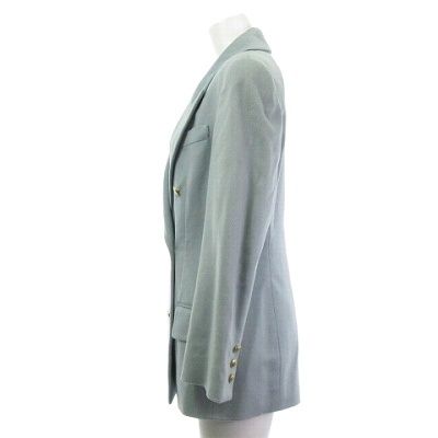 Gucci Cashmere Tailored Jacket Bleather Double Gold Button Emerald Blue 40 M