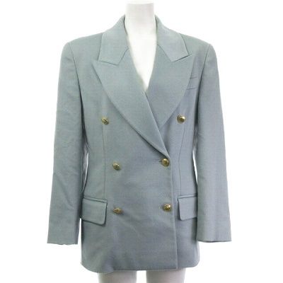 Gucci Cashmere Tailored Jacket Bleather Double Gold Button Emerald Blue 40 M