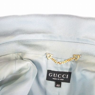 Gucci Cashmere Tailored Jacket Bleather Double Gold Button Emerald Blue 40 M