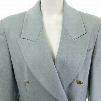 Gucci Cashmere Tailored Jacket Bleather Double Gold Button Emerald Blue 40 M
