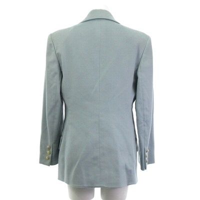 Gucci Cashmere Tailored Jacket Bleather Double Gold Button Emerald Blue 40 M