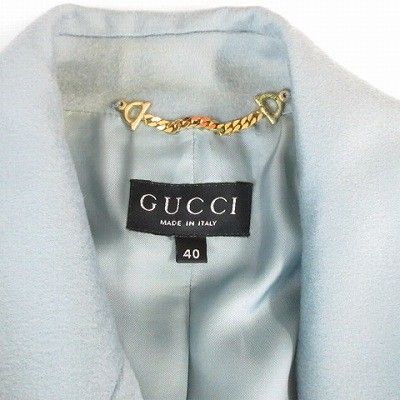 Gucci Cashmere Tailored Jacket Bleather Double Gold Button Emerald Blue 40 M