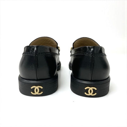 Chanel Loafer Leather Shoes Leather Black Gold Here Mark Chain Icon