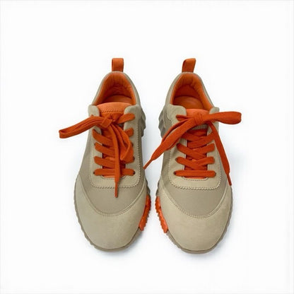 Hermes Bouncing Sneakers Shoes Leather Suede Beige Orange