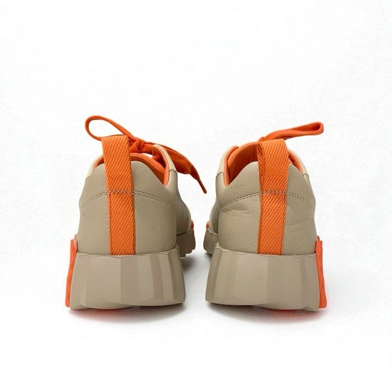 Hermes Bouncing Sneakers Shoes Leather Suede Beige Orange