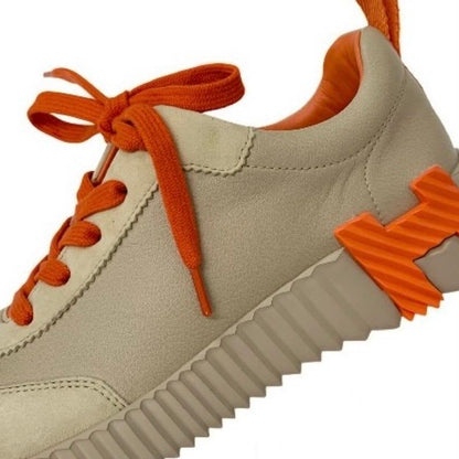 Hermes Bouncing Sneakers Shoes Leather Suede Beige Orange