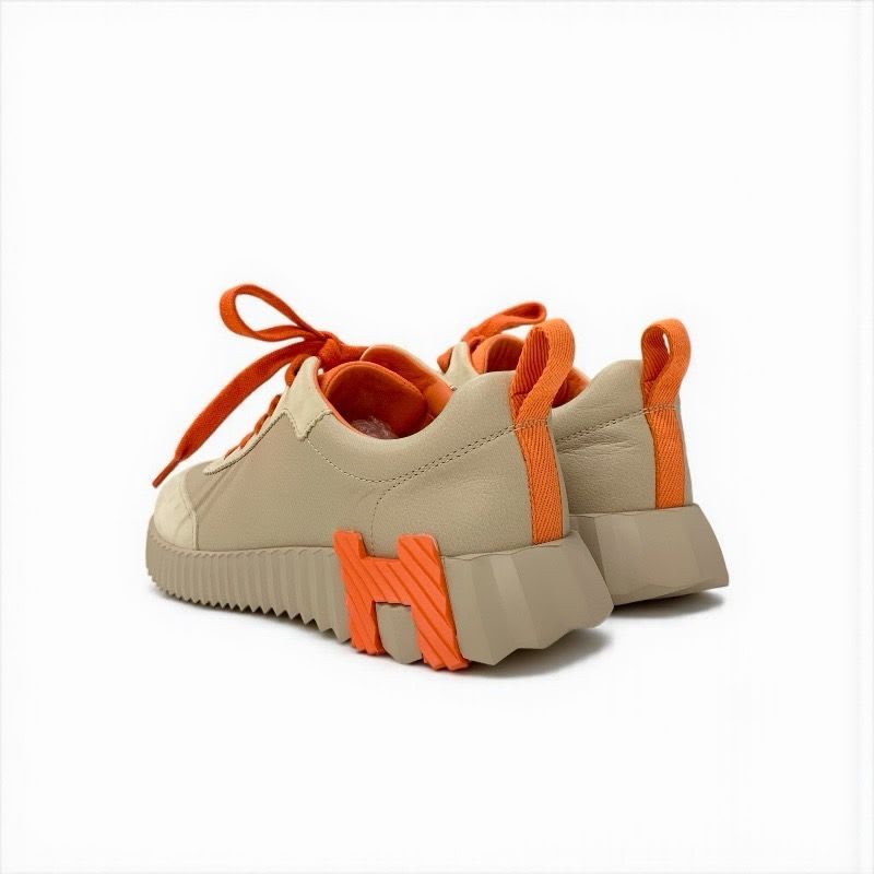 Hermes Bouncing Sneakers Shoes Leather Suede Beige Orange