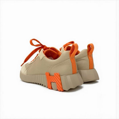 Hermes Bouncing Sneakers Shoes Leather Suede Beige Orange