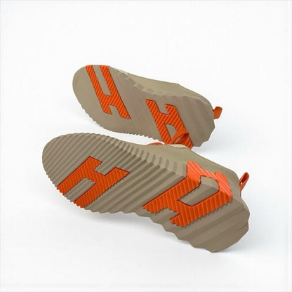 Hermes Bouncing Sneakers Shoes Leather Suede Beige Orange