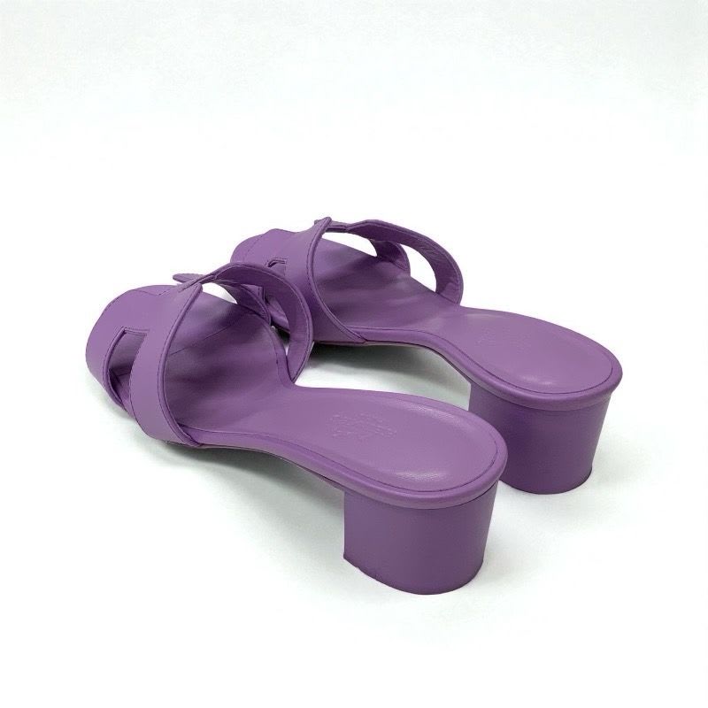 Hermes Oasis Sandals Shoes Leather Purple Mules