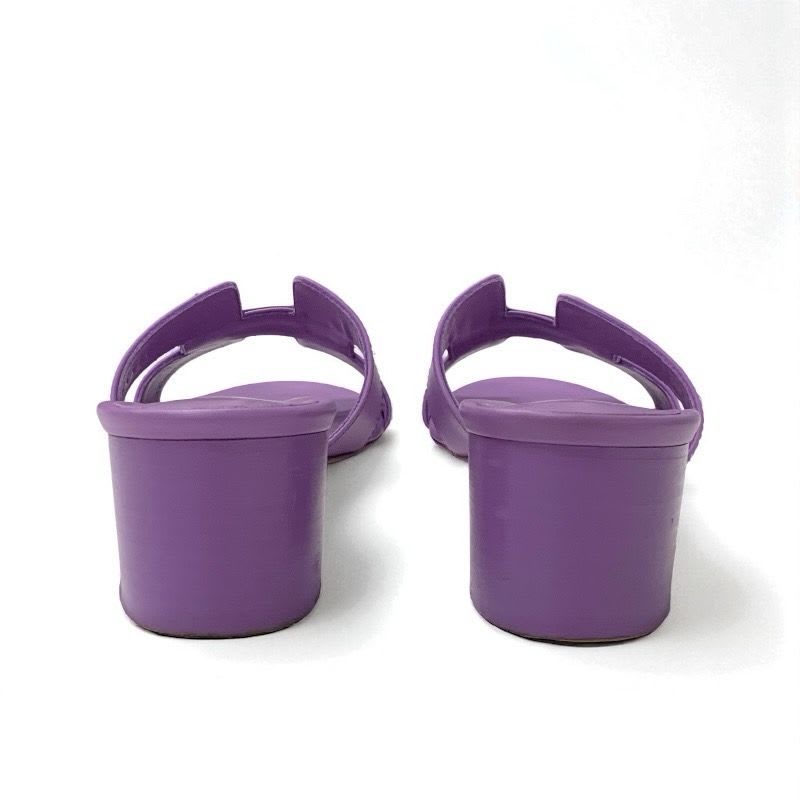 Hermes Oasis Sandals Shoes Leather Purple Mules