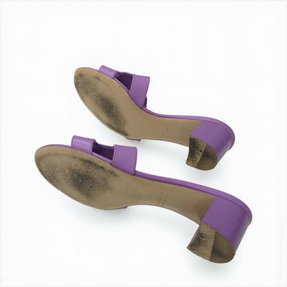 Hermes Oasis Sandals Shoes Leather Purple Mules