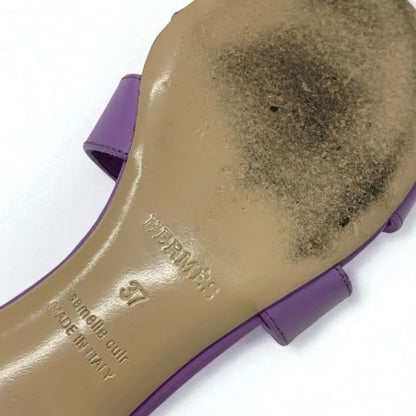 Hermes Oasis Sandals Shoes Leather Purple Mules