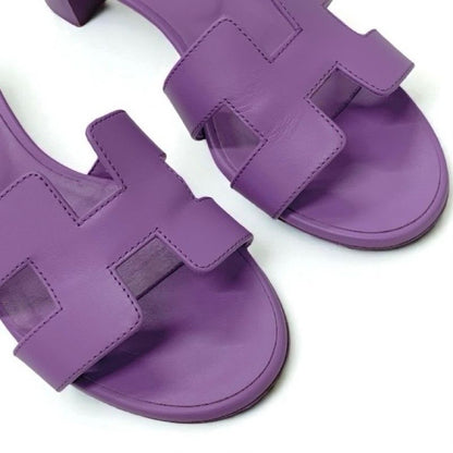Hermes Oasis Sandals Shoes Leather Purple Mules