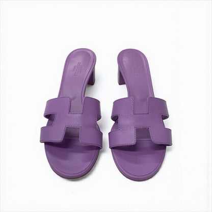 Hermes Oasis Sandals Shoes Leather Purple Mules