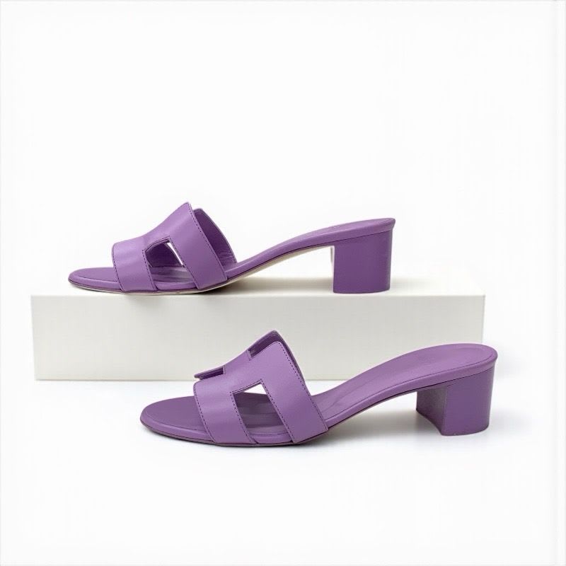 Hermes Oasis Sandals Shoes Leather Purple Mules