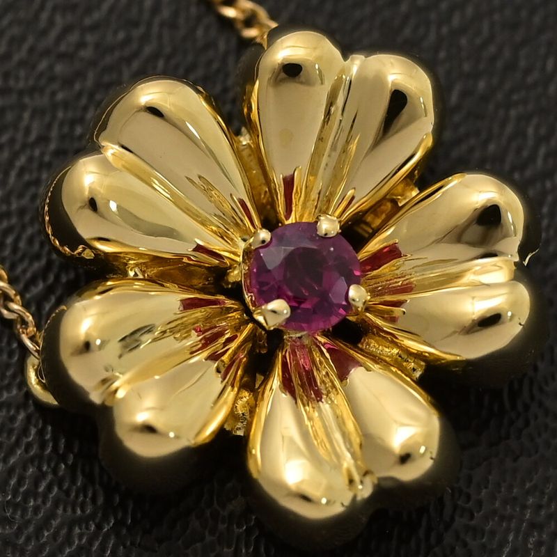 Tiffany ＆ Co Tiffany & Co Flower Motif Ruby Necklace ･pendant 18k Yellow Gold