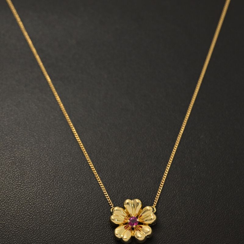 Tiffany ＆ Co Tiffany & Co Flower Motif Ruby Necklace ･pendant 18k Yellow Gold